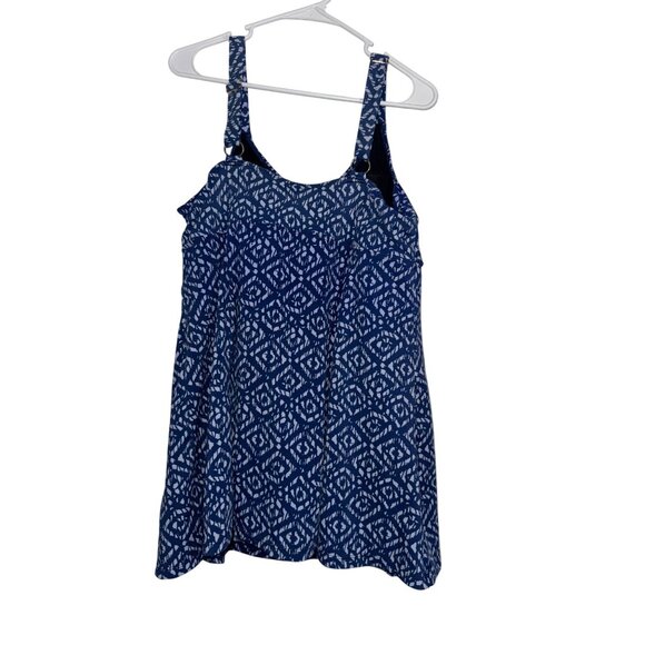 Womens Blue & White Ikat Print Tankini Swim Top With Padded Cups - Picture 3 of 5